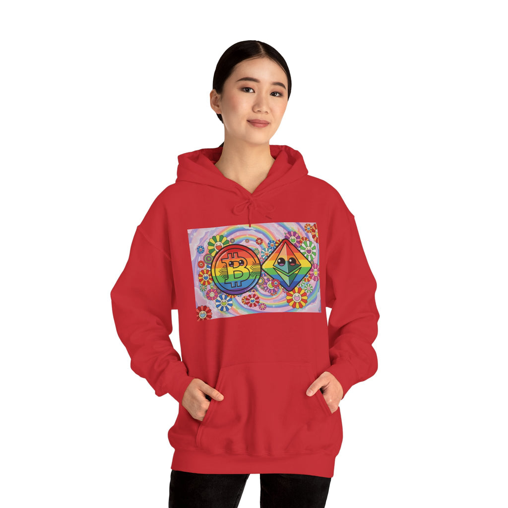 Crypto Flower Power Hoodie — Bitcoin & Ethereum Psychedelic Design