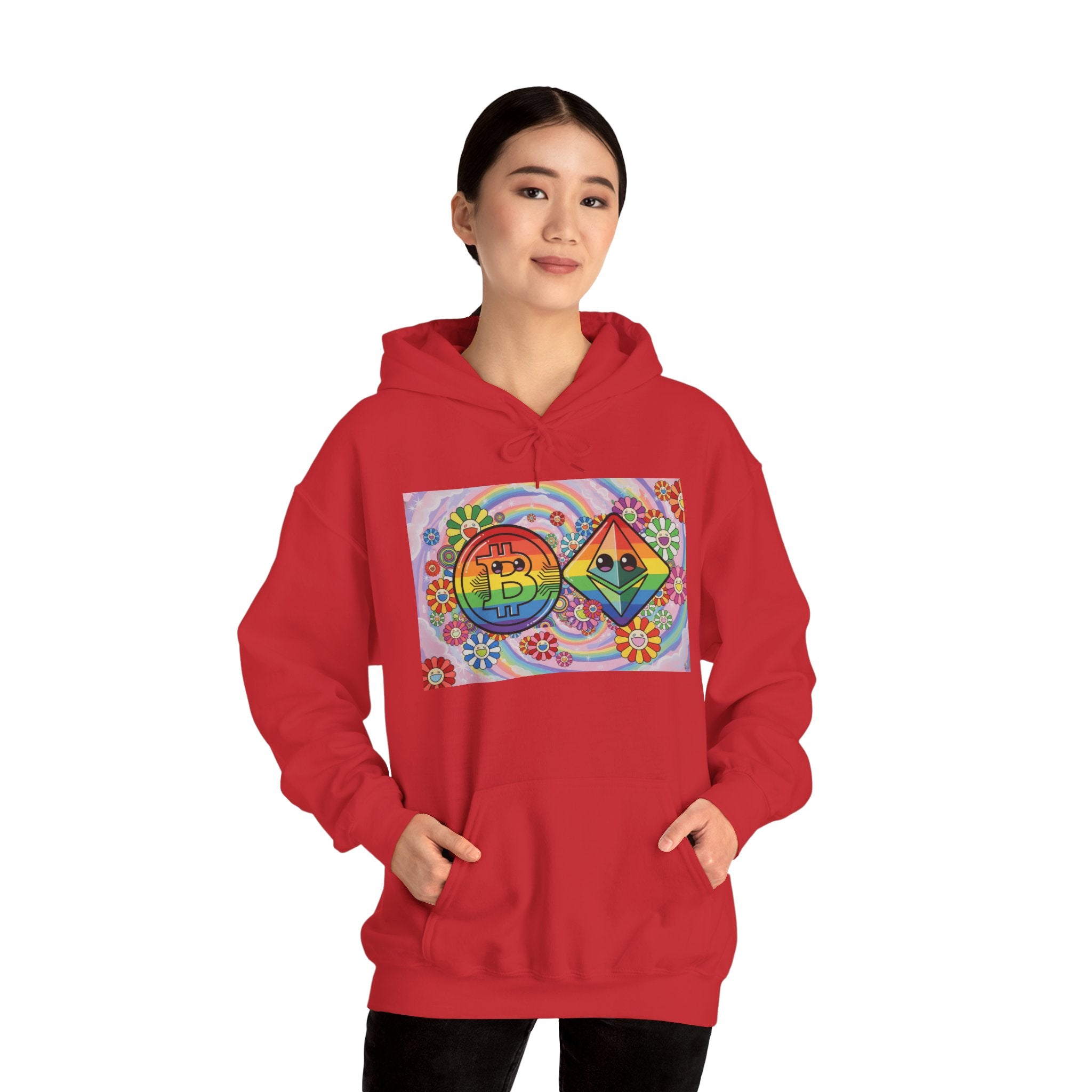 Crypto Flower Power Hoodie — Bitcoin & Ethereum Psychedelic Design
