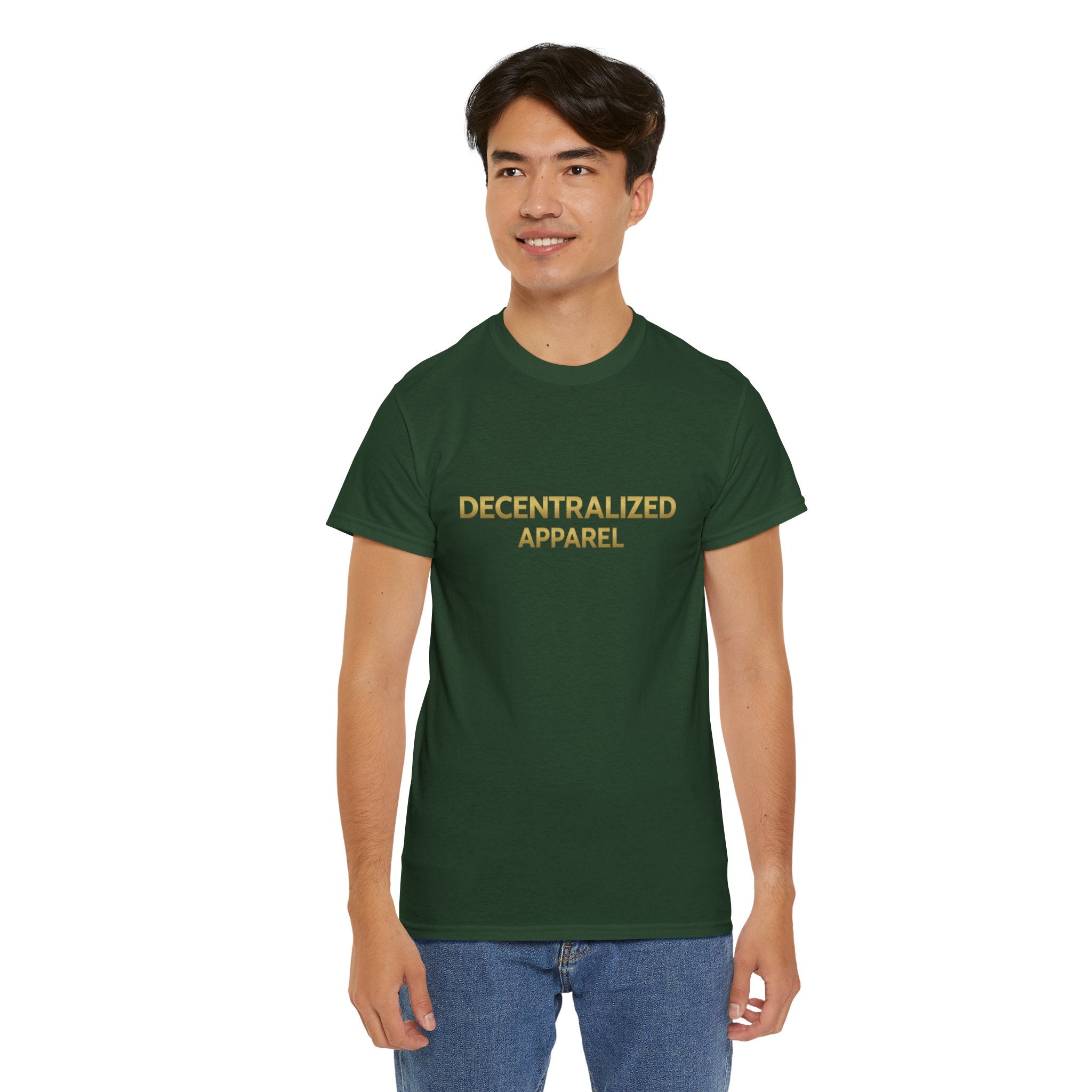 Decentralized Apparel T‑Shirt — Minimal Gold Logo Tee