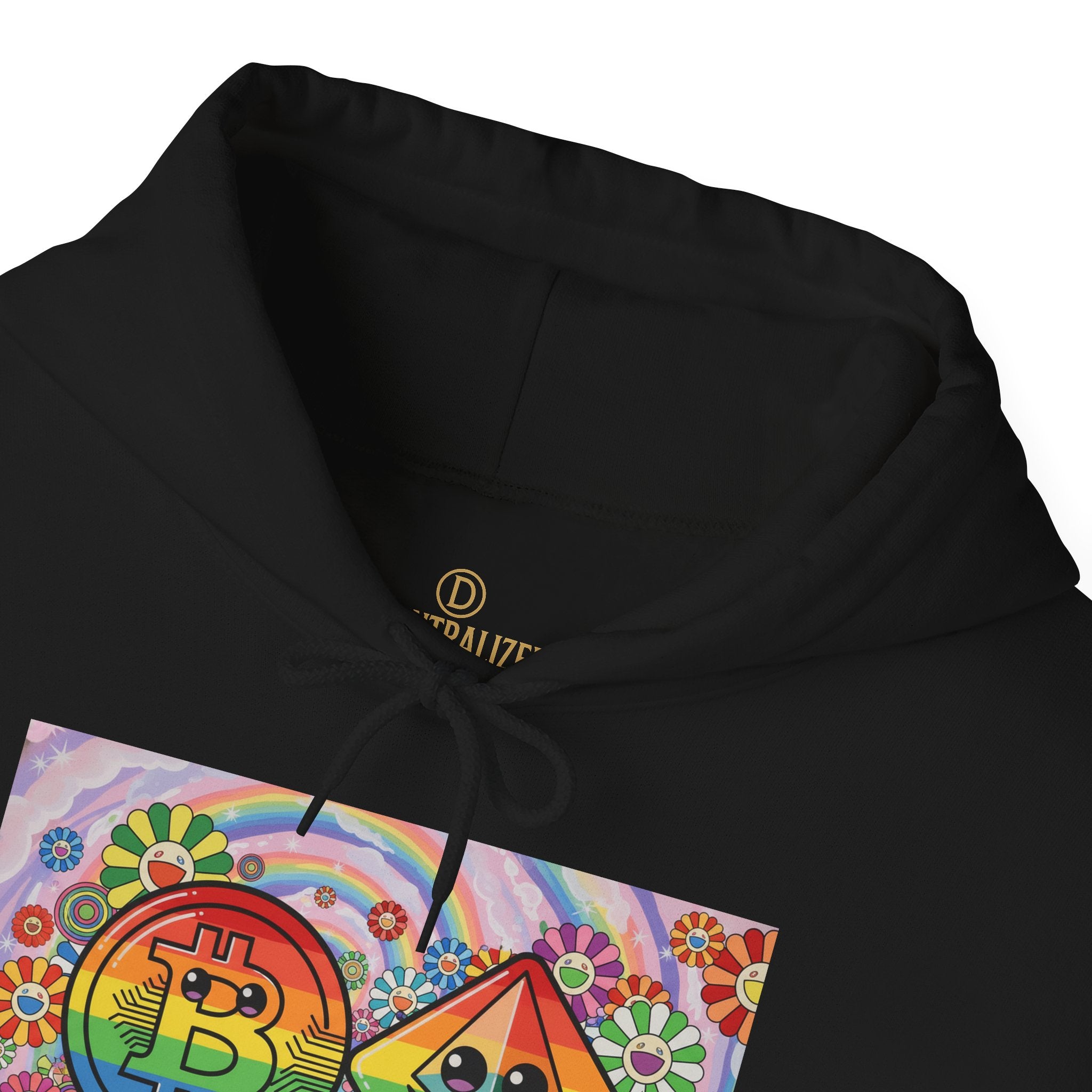 Crypto Flower Power Hoodie — Bitcoin & Ethereum Psychedelic Design