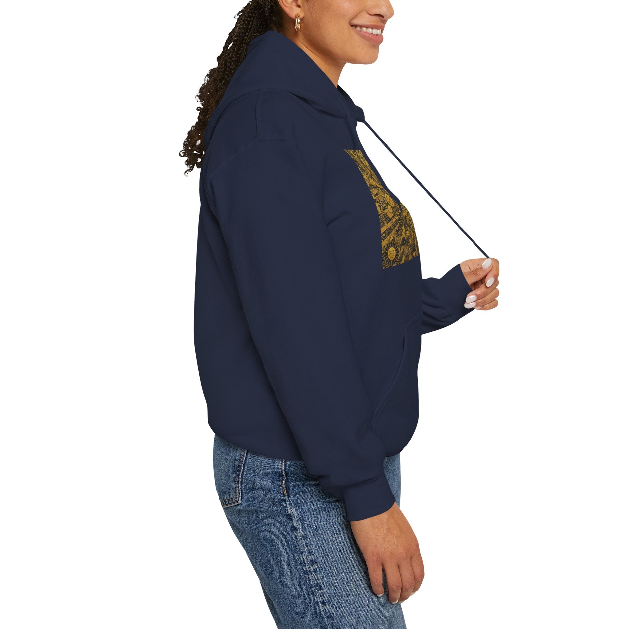 Solar Mandala Hoodie — Golden Sunburst Graphic Pullover