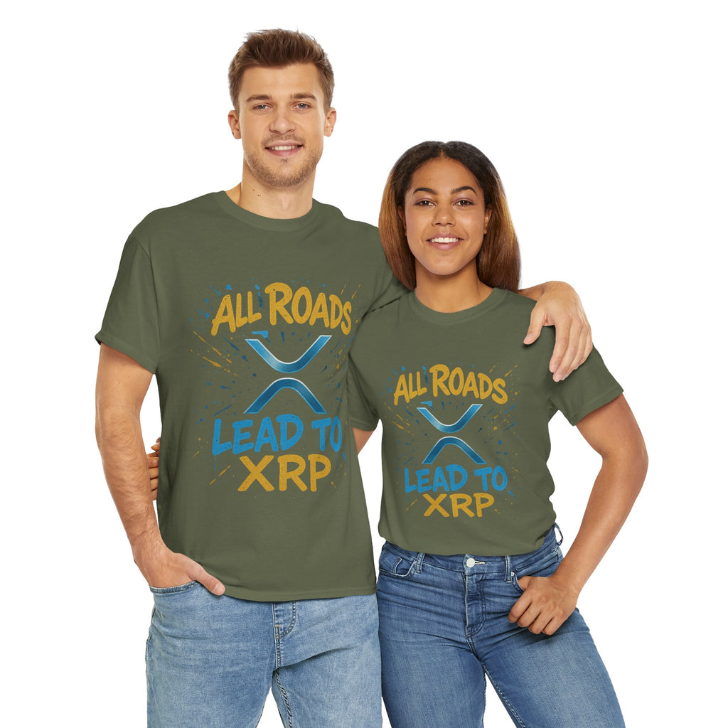 XRP Crypto Tee — "All Roads Lead to XRP" Casual Cryptocurrency Shirt