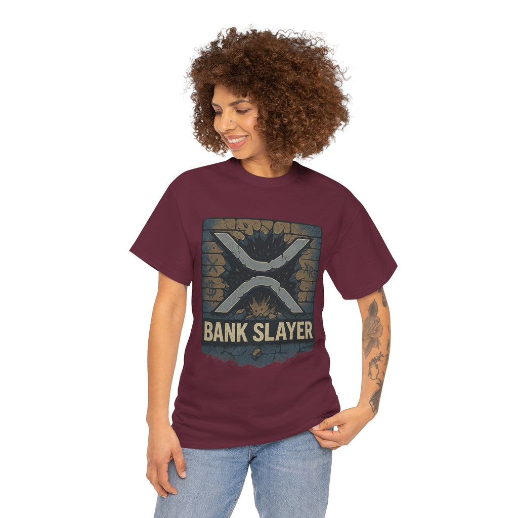 Bank Slayer T‑Shirt — Retro Grunge Crypto XRP Design