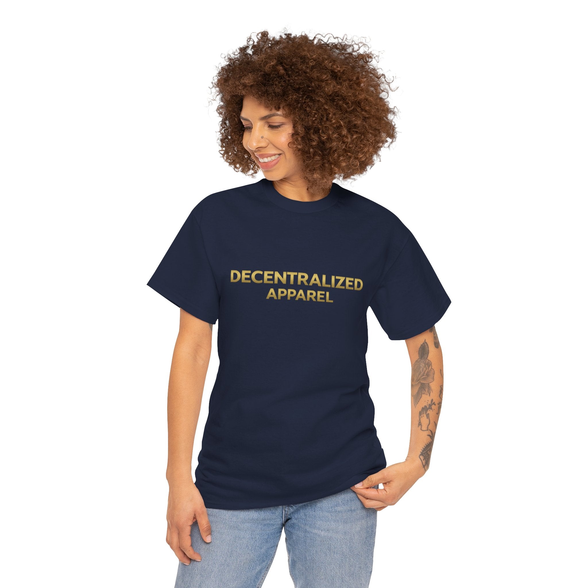 Decentralized Apparel T‑Shirt — Minimal Gold Logo Tee
