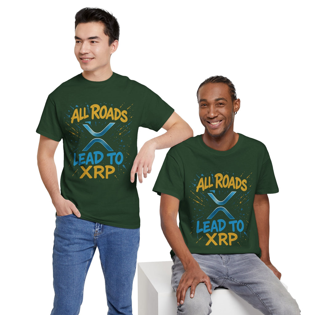 XRP Crypto Tee — "All Roads Lead to XRP" Casual Cryptocurrency Shirt