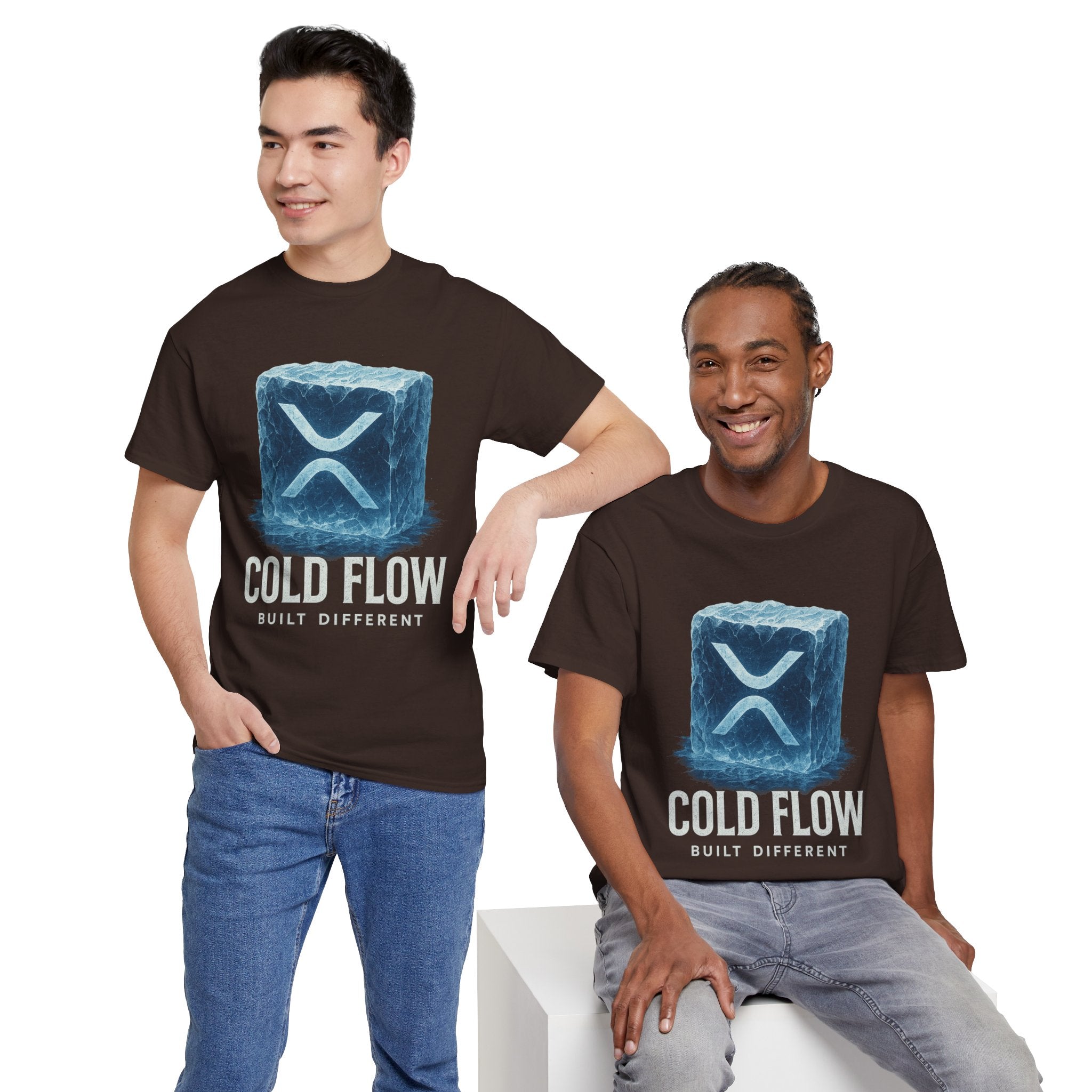 Cold Flow Ripple Logo T‑Shirt — 'Cold Flow: Built Different' Ice Cube Design