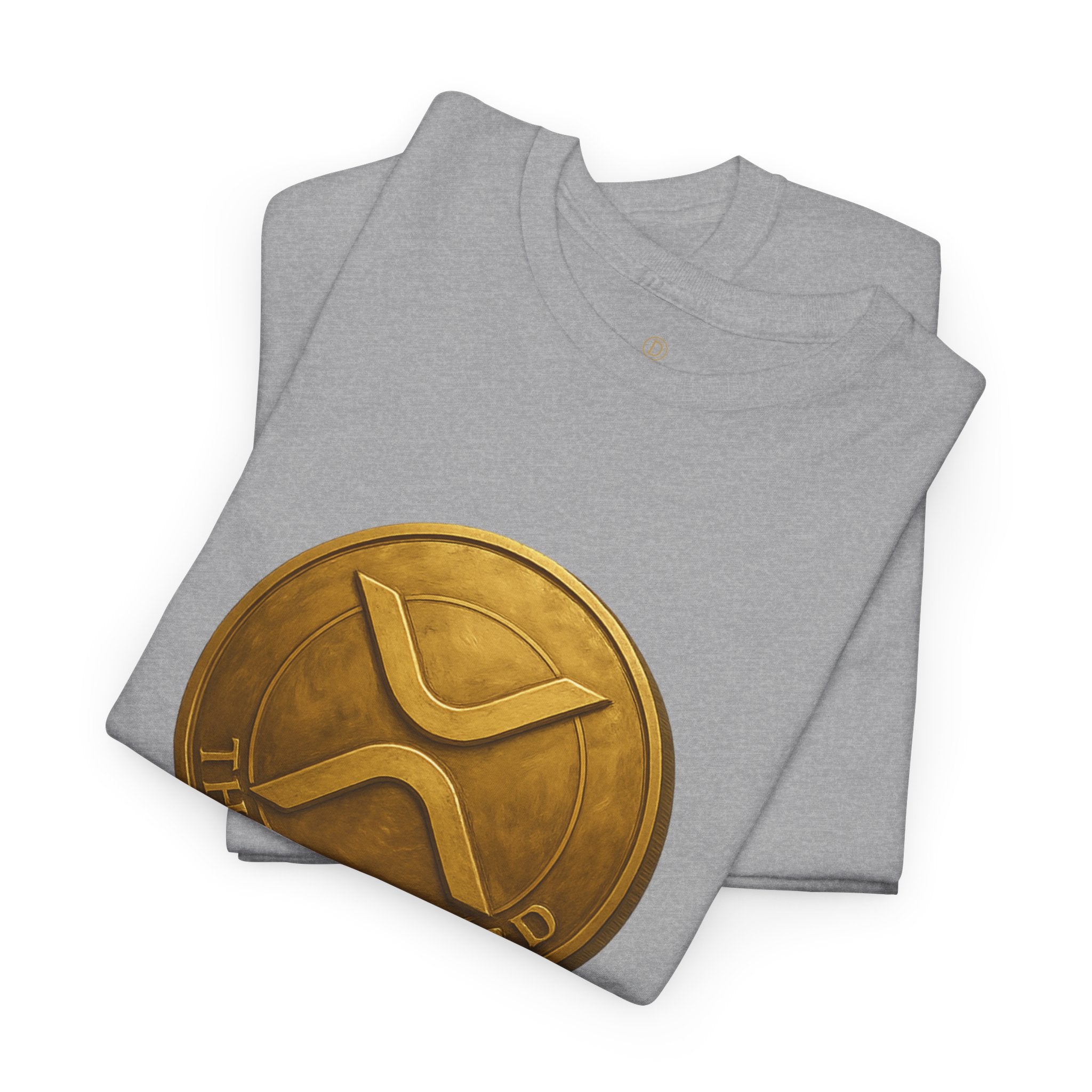 XRP Ledger Trophy T‑Shirt – Gold Ripple Coin on Pedestal Crypto Tee