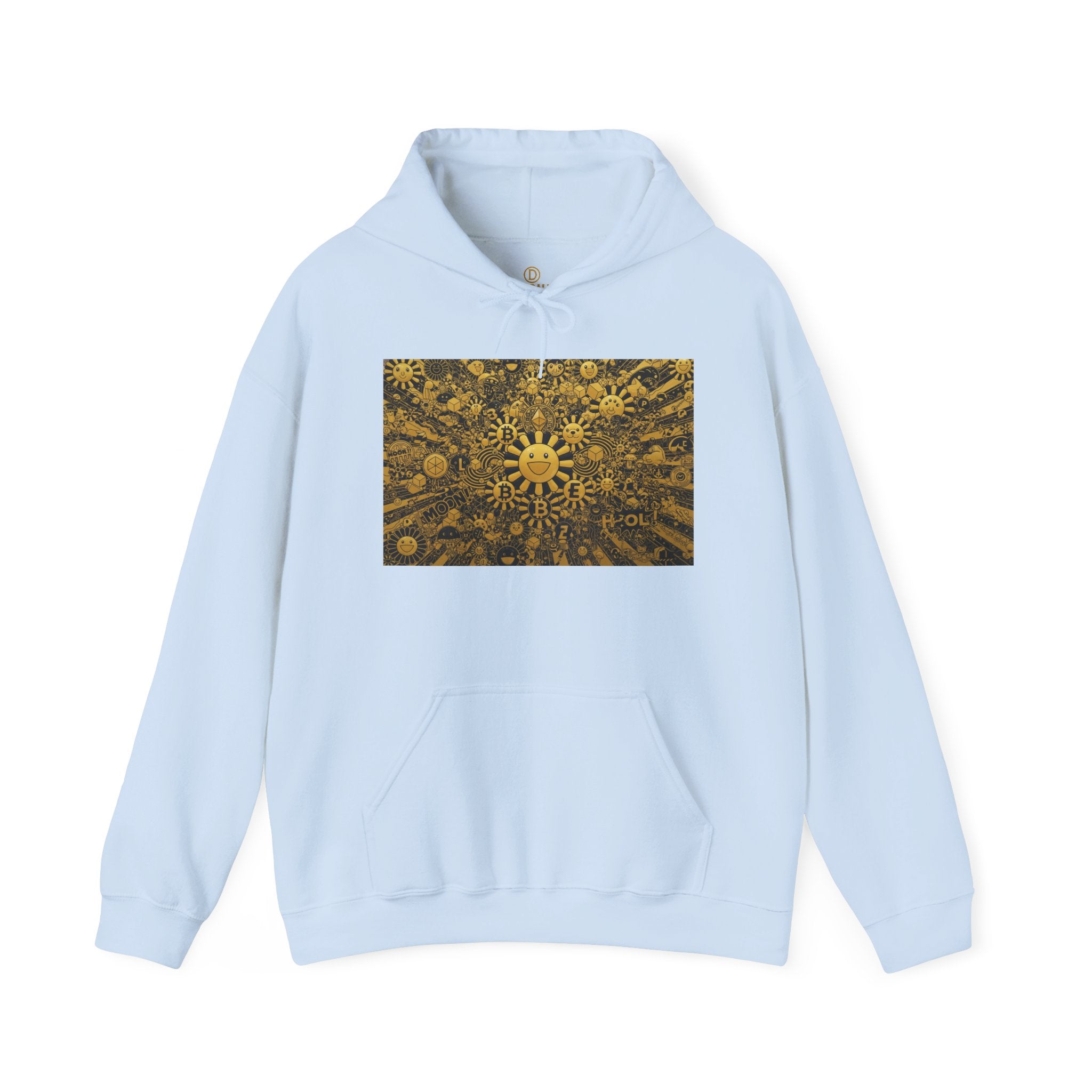 Solar Mandala Hoodie — Golden Sunburst Graphic Pullover