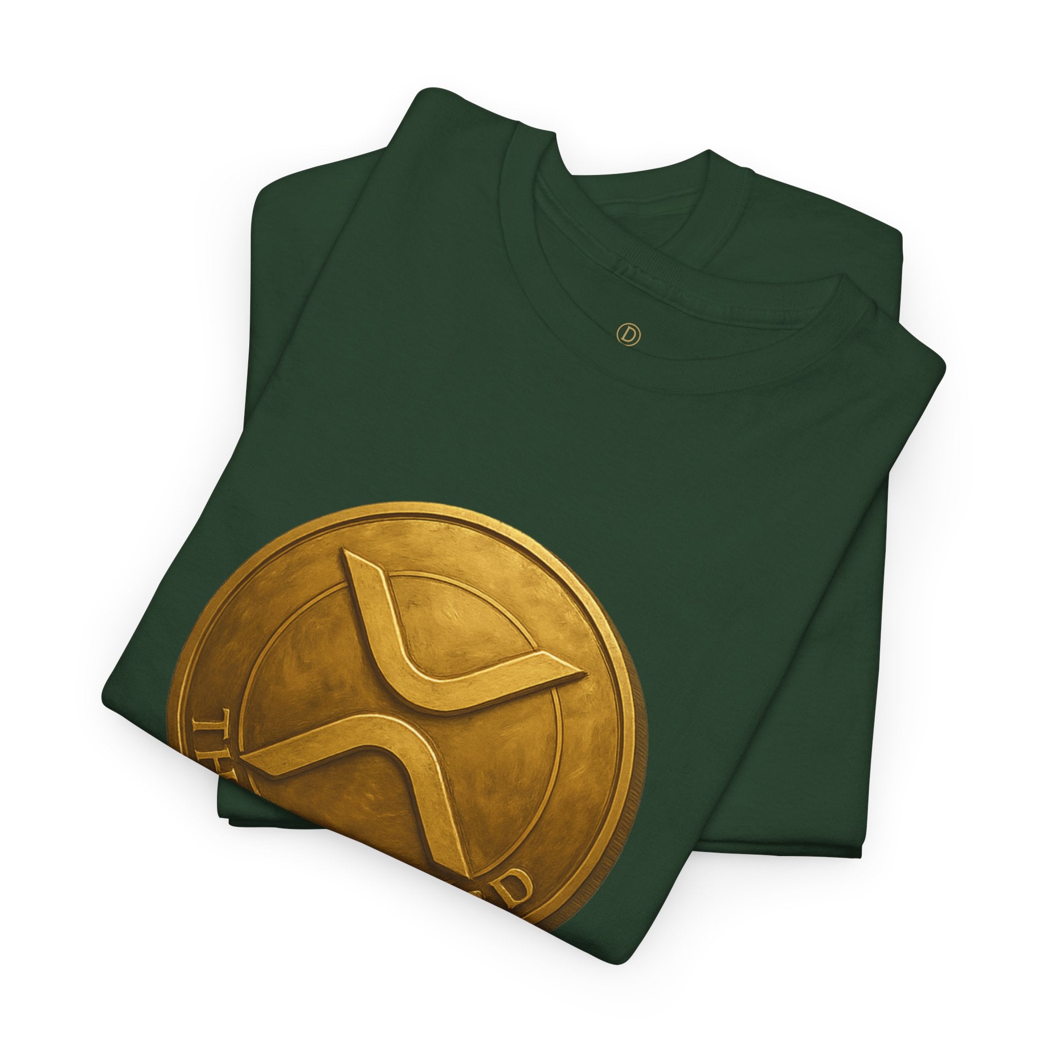 XRP Ledger Trophy T‑Shirt – Gold Ripple Coin on Pedestal Crypto Tee