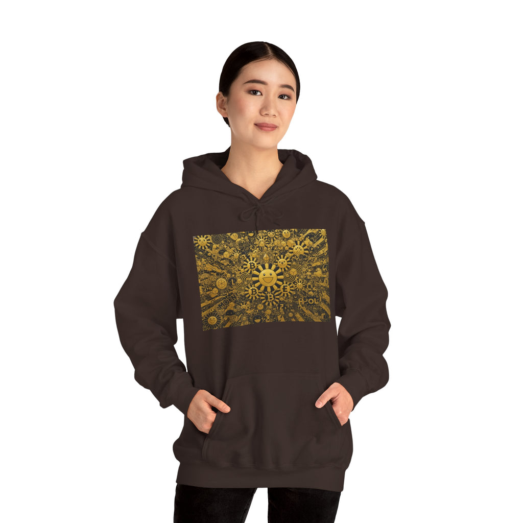 Solar Mandala Hoodie — Golden Sunburst Graphic Pullover