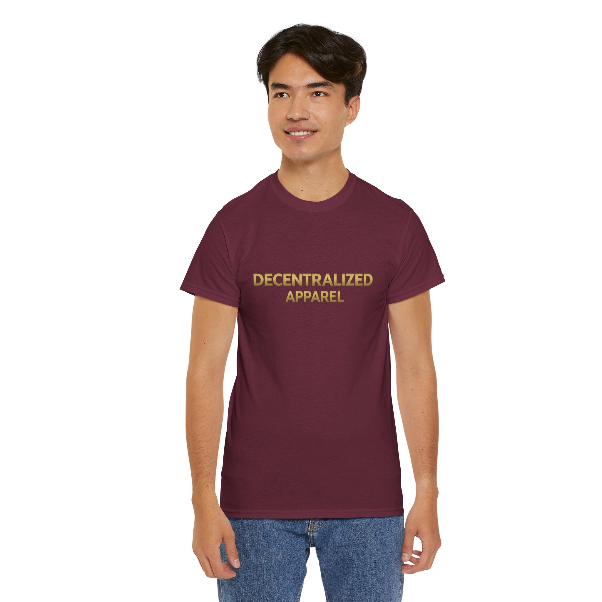 Decentralized Apparel T‑Shirt — Minimal Gold Logo Tee