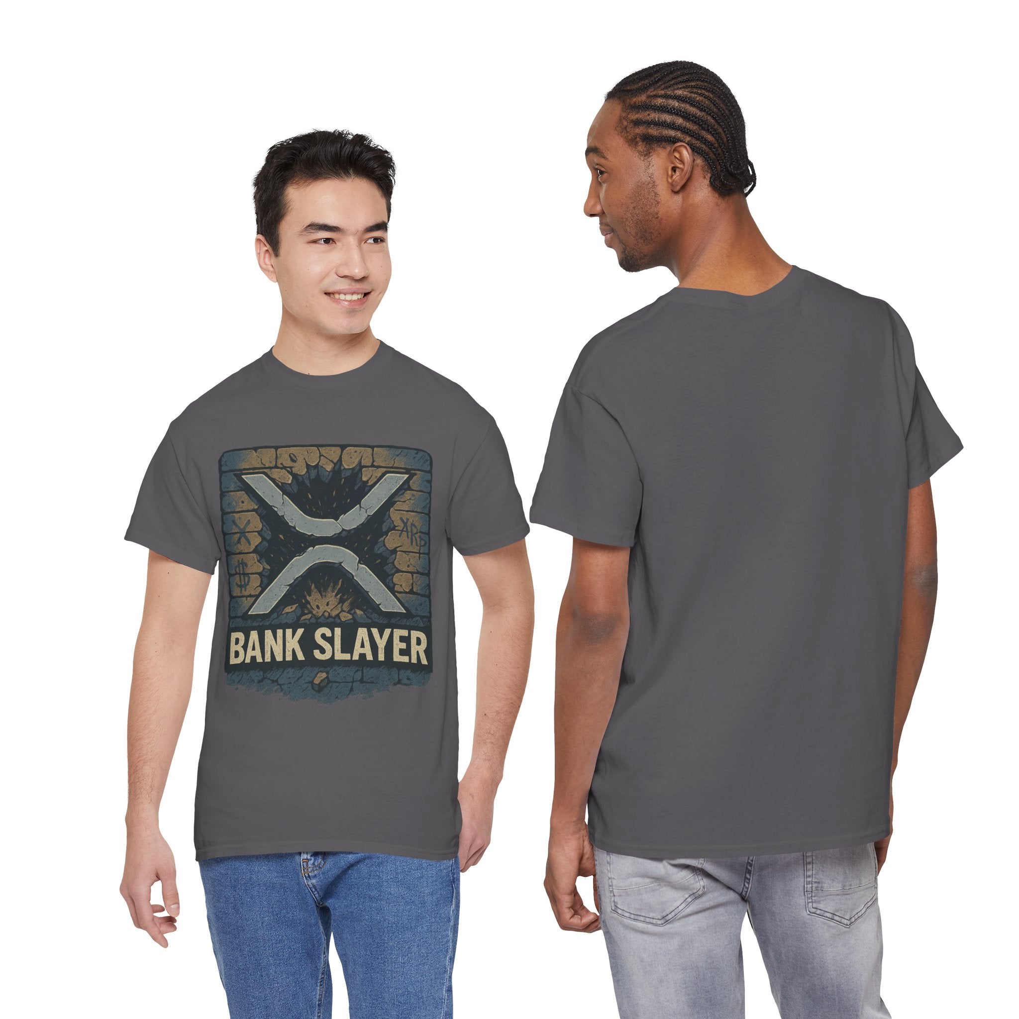 Bank Slayer T‑Shirt — Retro Grunge Crypto XRP Design