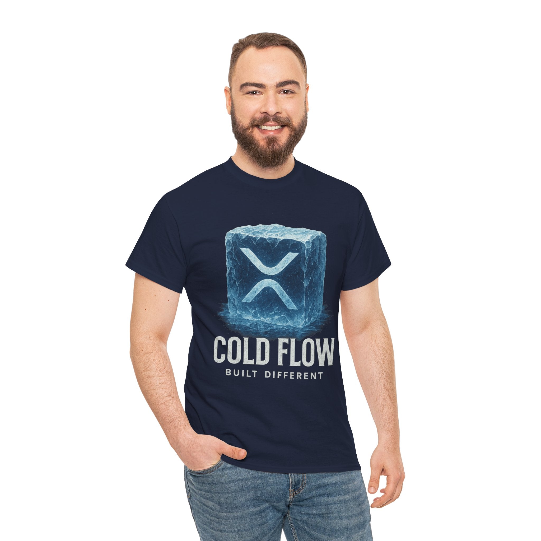 Cold Flow Ripple Logo T‑Shirt — 'Cold Flow: Built Different' Ice Cube Design