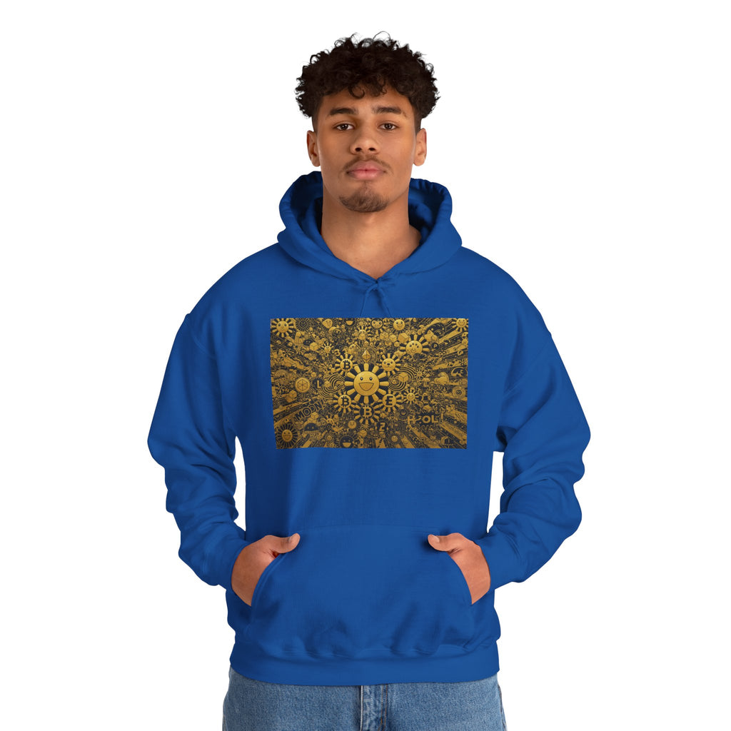Solar Mandala Hoodie — Golden Sunburst Graphic Pullover