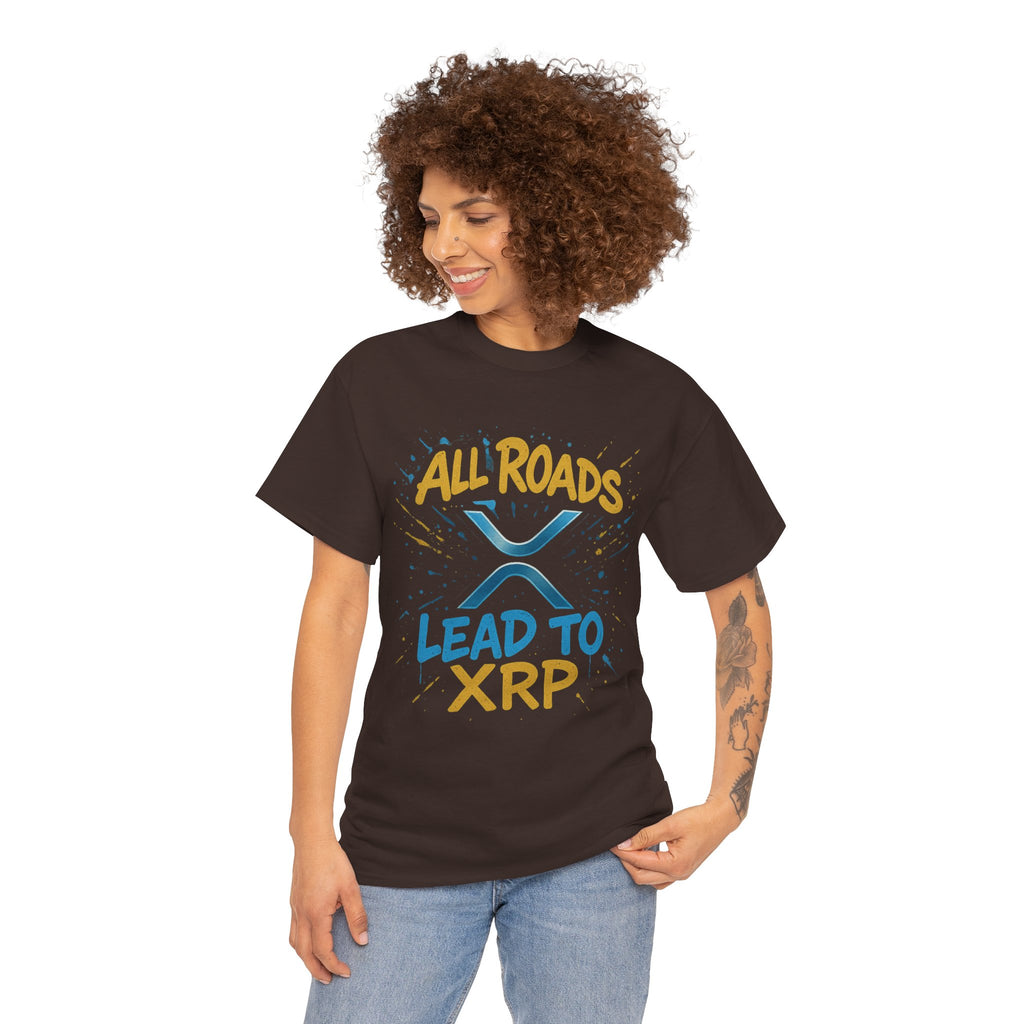 XRP Crypto Tee — "All Roads Lead to XRP" Casual Cryptocurrency Shirt