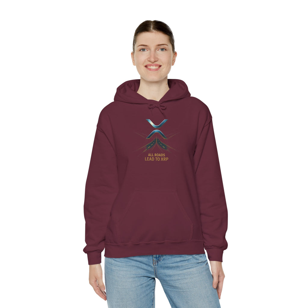 XRP Logo Hoodie — "All Roads Lead to XRP" Minimal Crypto Hoodie