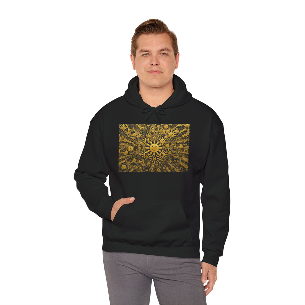 Solar Mandala Hoodie — Golden Sunburst Graphic Pullover