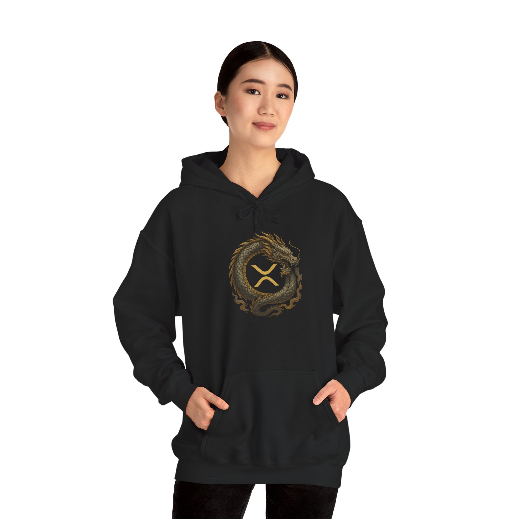 Dragon Ouroboros Hoodie with Ripple Rune — Mythic Symbol Pullover