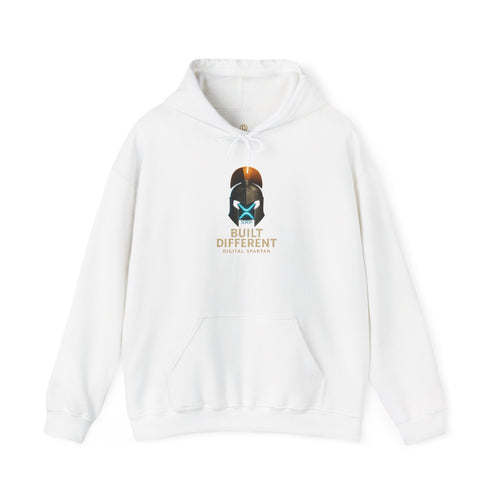 Built Different Hoodie — Futuristic Spartan Helmet Graphic Pullover