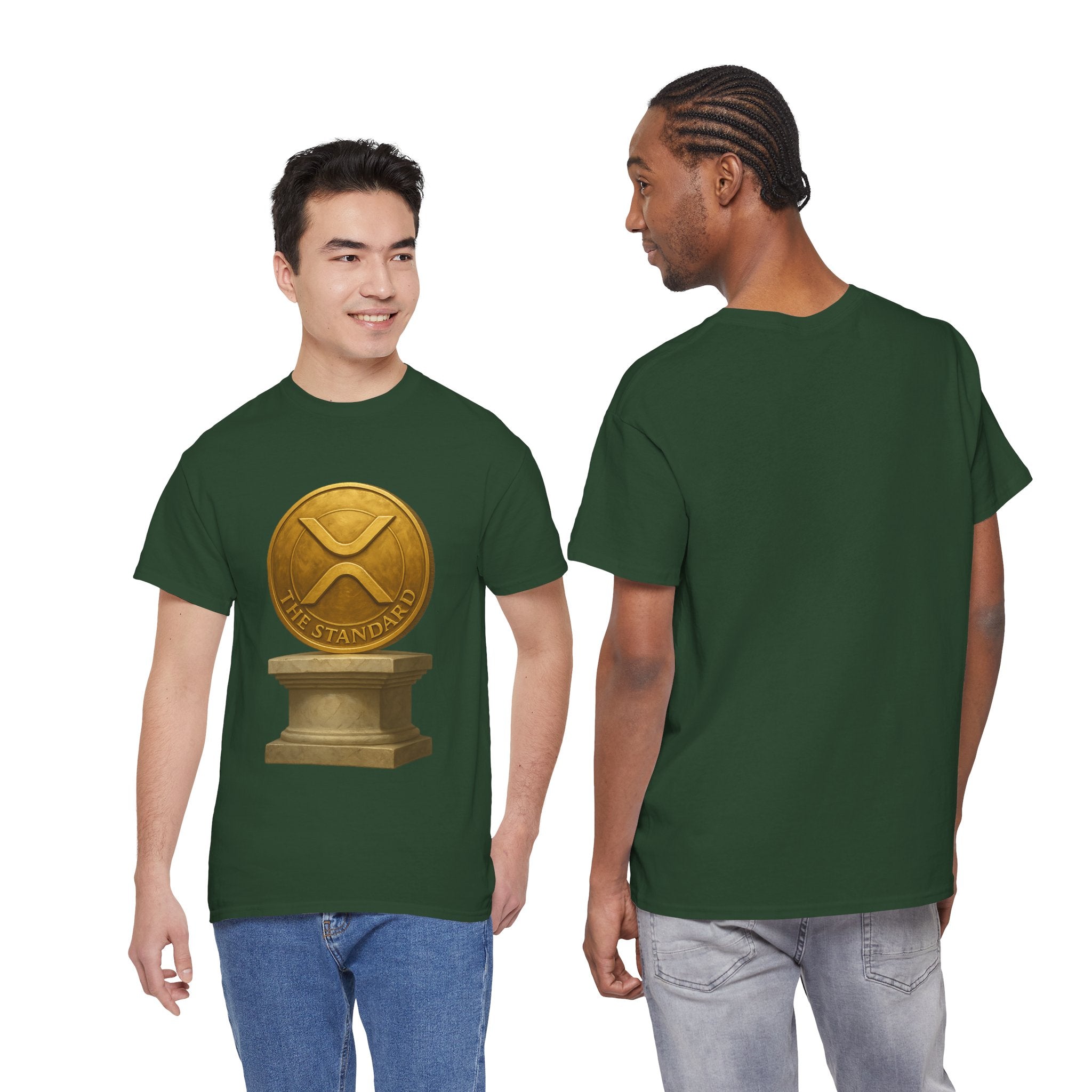 XRP Ledger Trophy T‑Shirt – Gold Ripple Coin on Pedestal Crypto Tee
