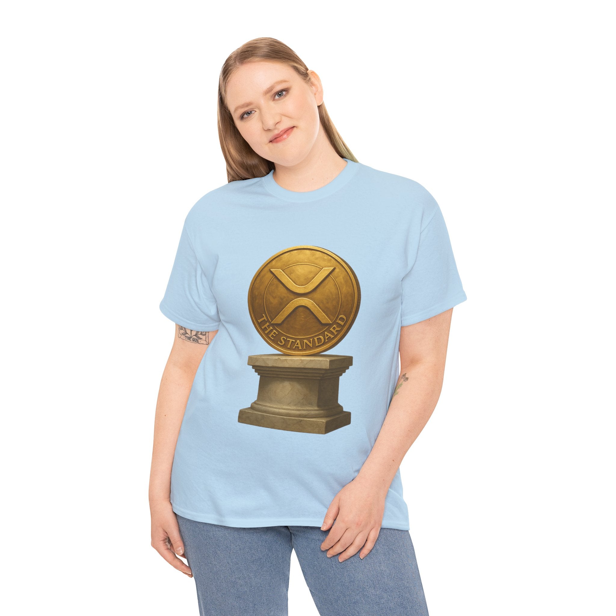 XRP Ledger Trophy T‑Shirt – Gold Ripple Coin on Pedestal Crypto Tee