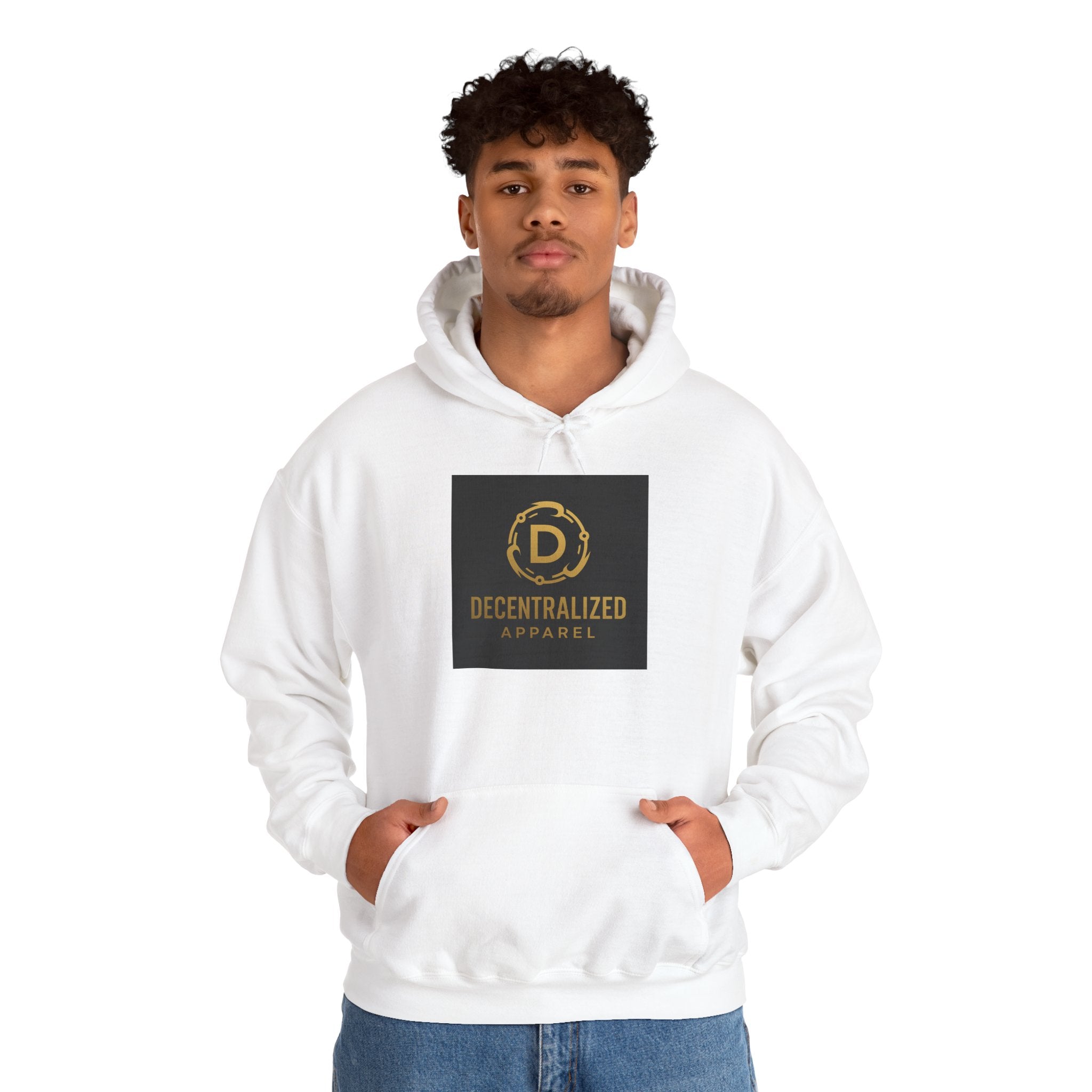 Decentralized Apparel Logo Hoodie – Gold Emblem Streetwear Sweatshirt