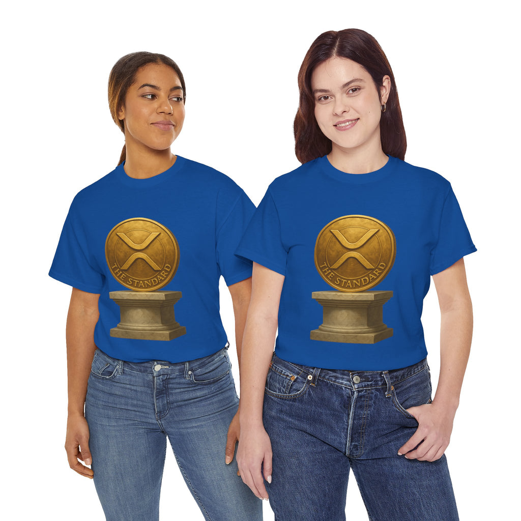 XRP Ledger Trophy T‑Shirt – Gold Ripple Coin on Pedestal Crypto Tee