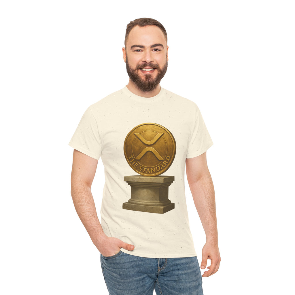 XRP Ledger Trophy T‑Shirt – Gold Ripple Coin on Pedestal Crypto Tee