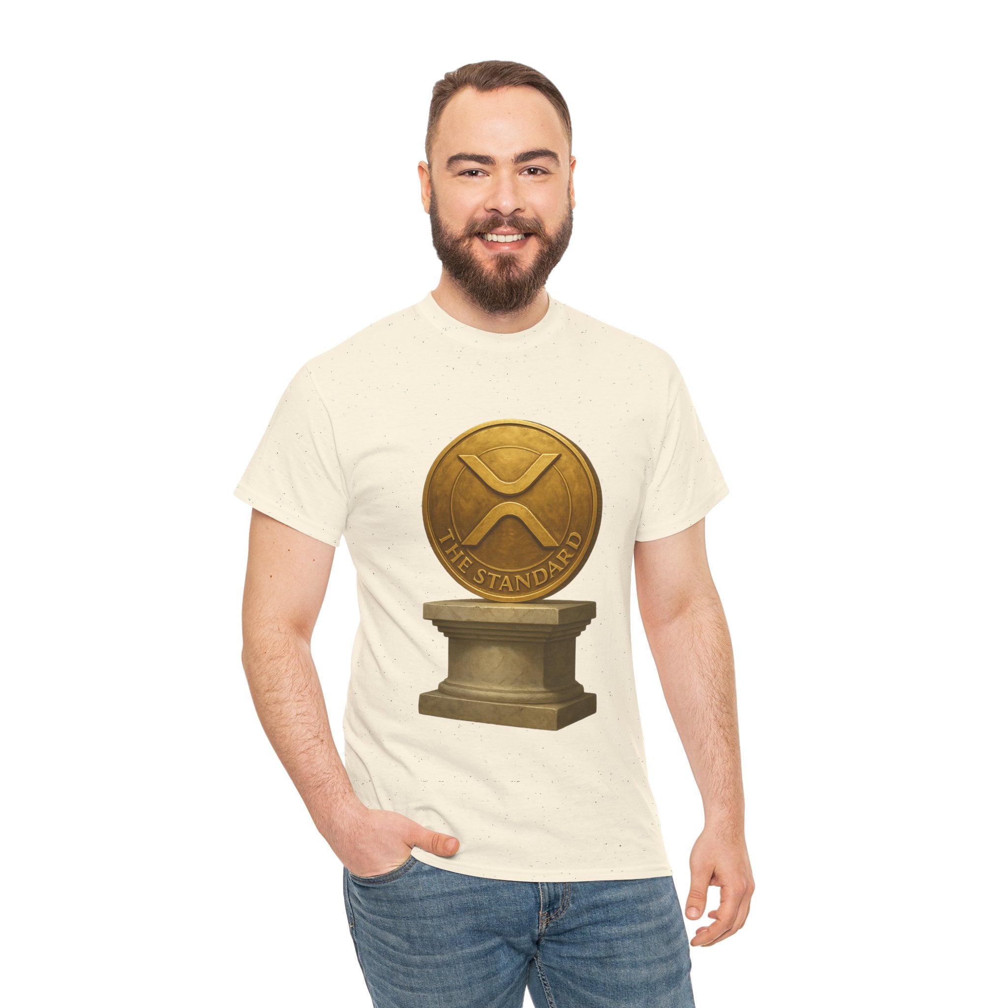XRP Ledger Trophy T‑Shirt – Gold Ripple Coin on Pedestal Crypto Tee
