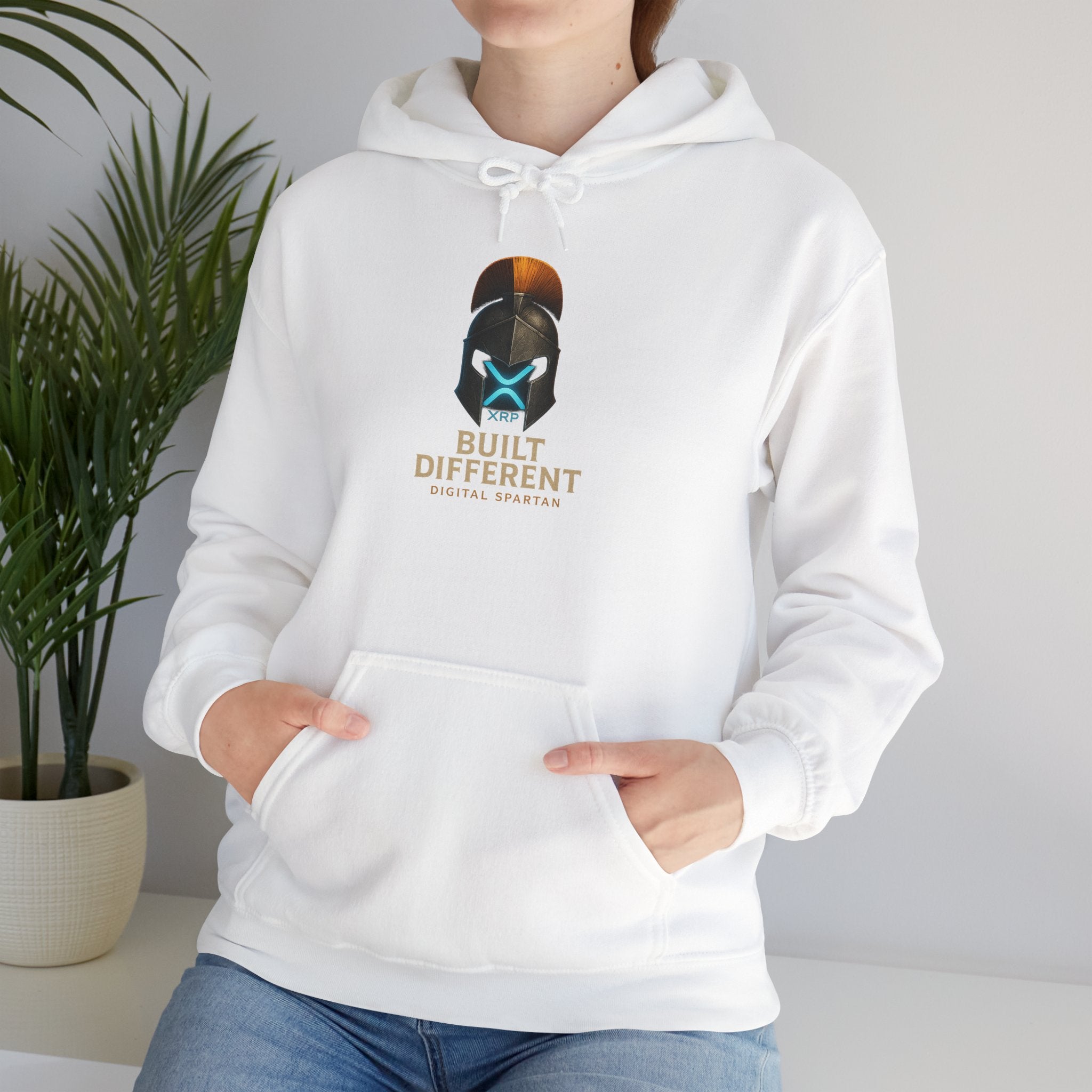 Built Different Hoodie — Futuristic Spartan Helmet Graphic Pullover