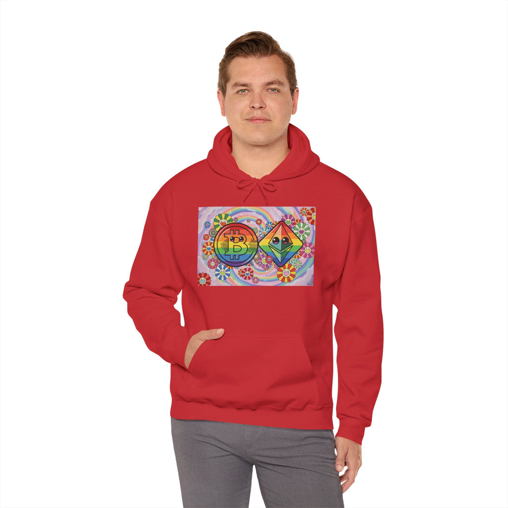 Crypto Flower Power Hoodie — Bitcoin & Ethereum Psychedelic Design