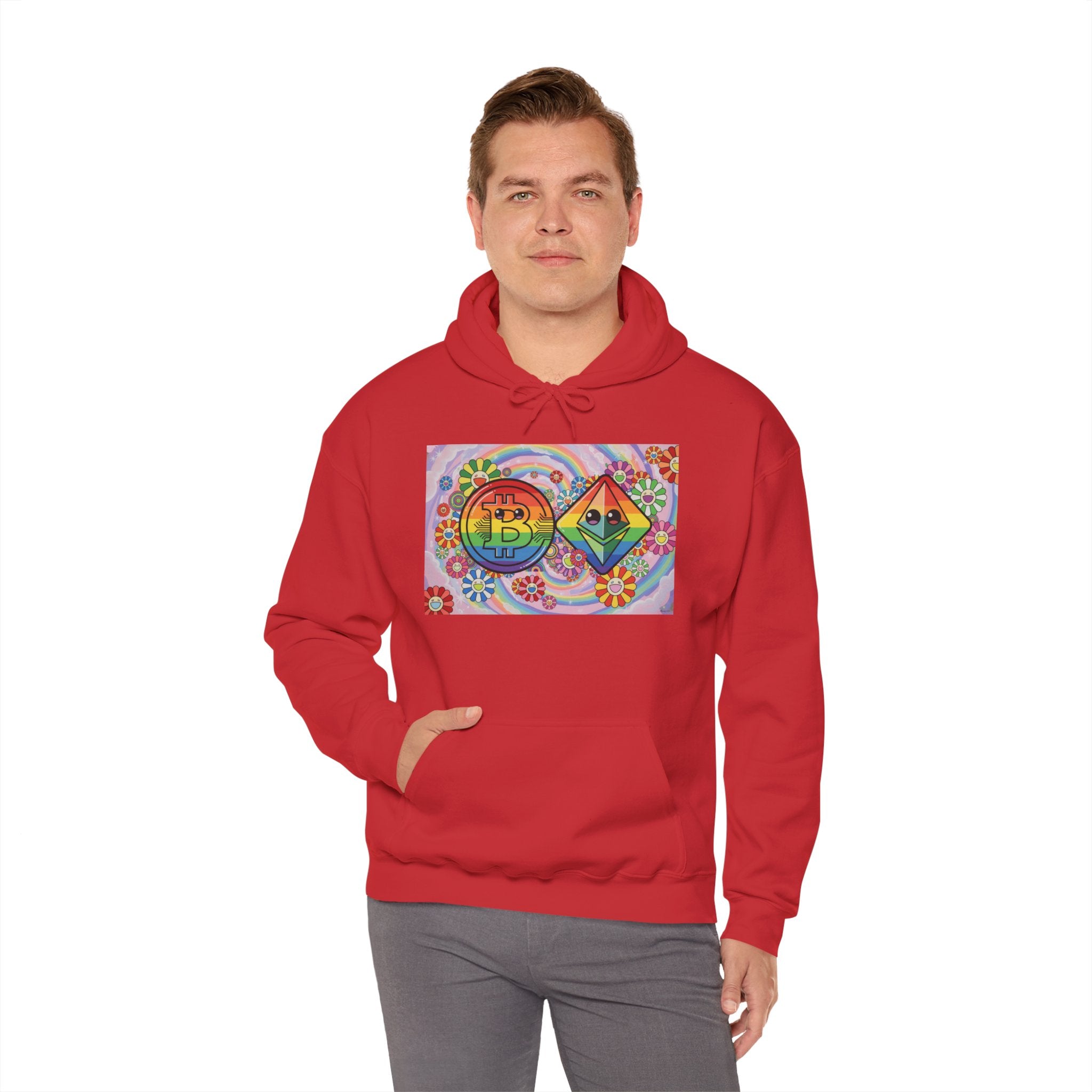 Crypto Flower Power Hoodie — Bitcoin & Ethereum Psychedelic Design