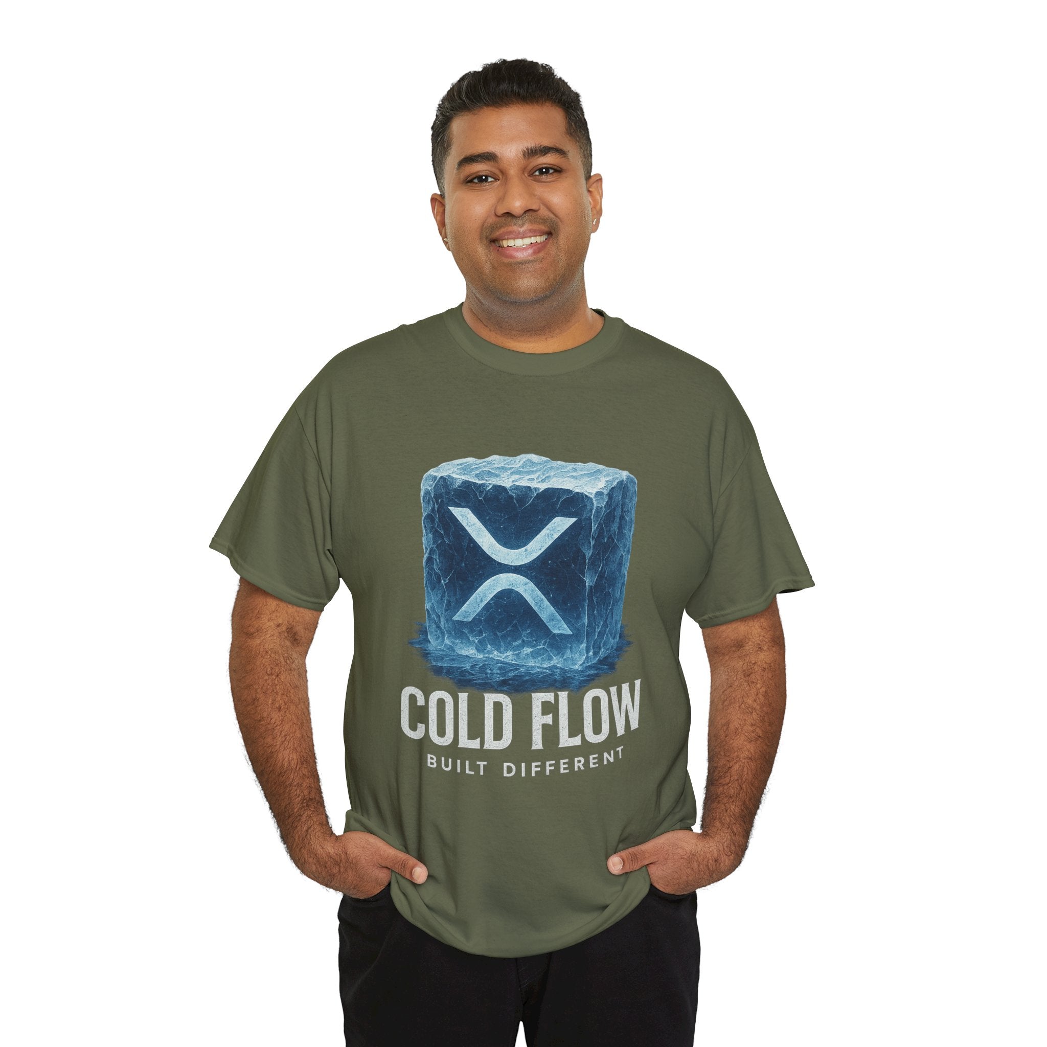 Cold Flow Ripple Logo T‑Shirt — 'Cold Flow: Built Different' Ice Cube Design