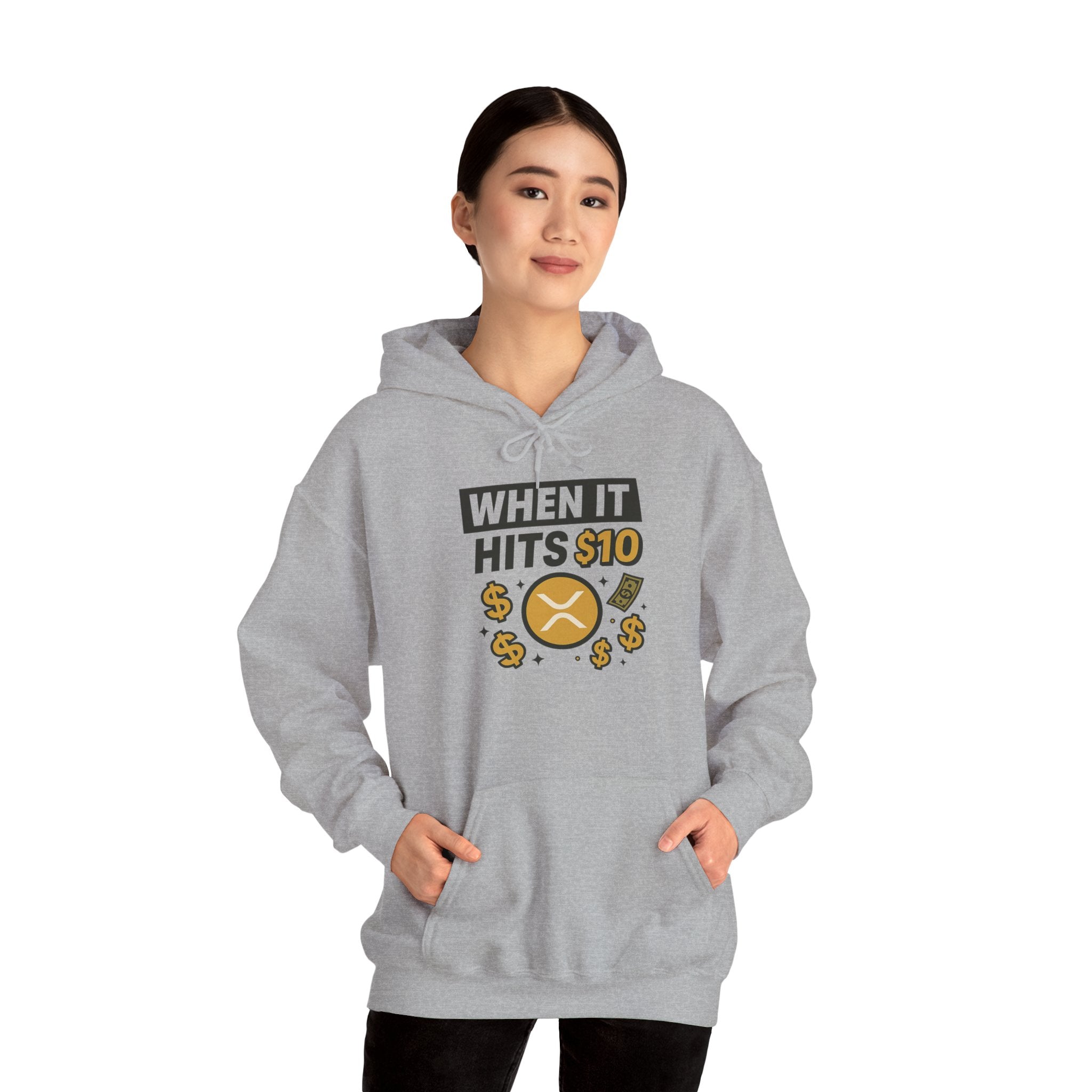 Crypto HODL Hoodie – "When It Hits 10" Funny XRP Coin Sweatshirt