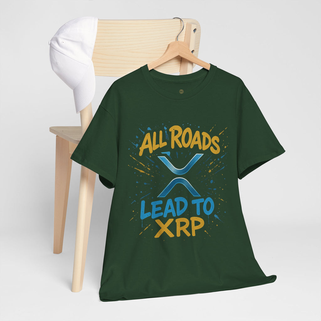 XRP Crypto Tee — "All Roads Lead to XRP" Casual Cryptocurrency Shirt
