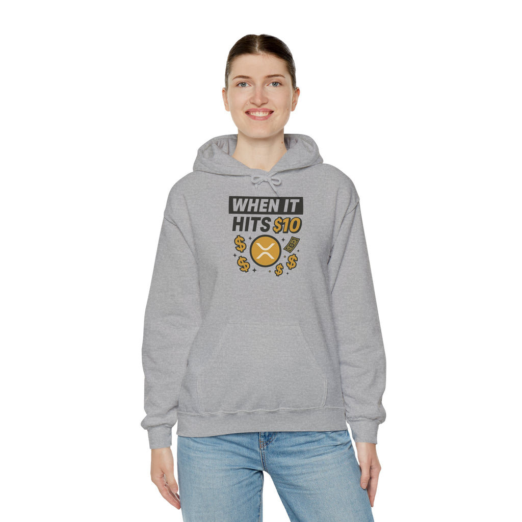 Crypto HODL Hoodie – "When It Hits 10" Funny XRP Coin Sweatshirt