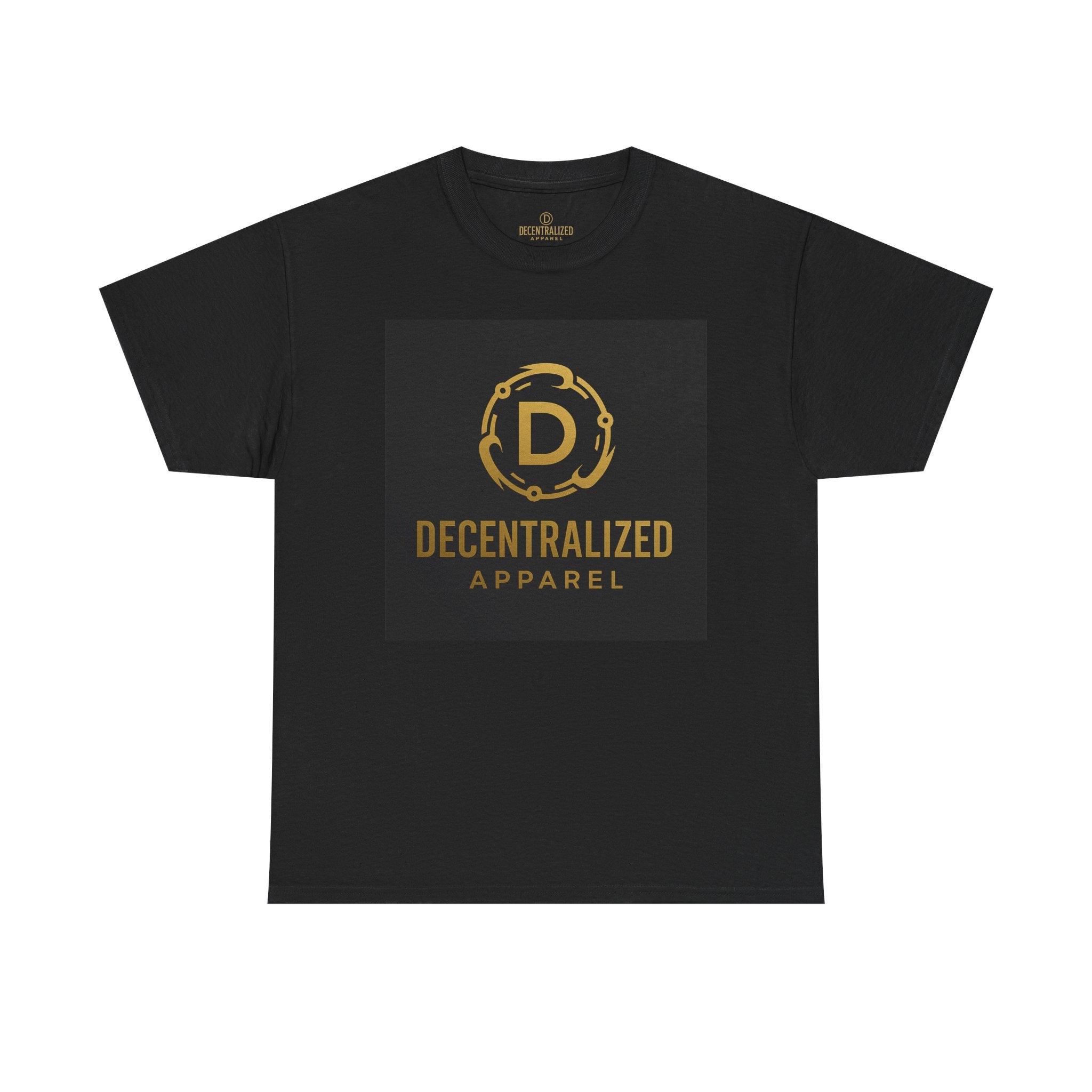 Decentralized Apparel Logo Tee — Gold Emblem Cotton T-Shirt