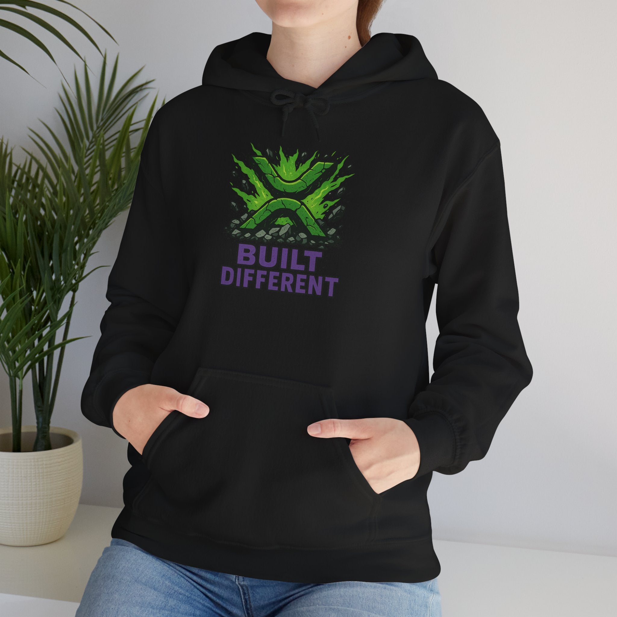 Built Different Hoodie — Graphic Green X Logo Pullover