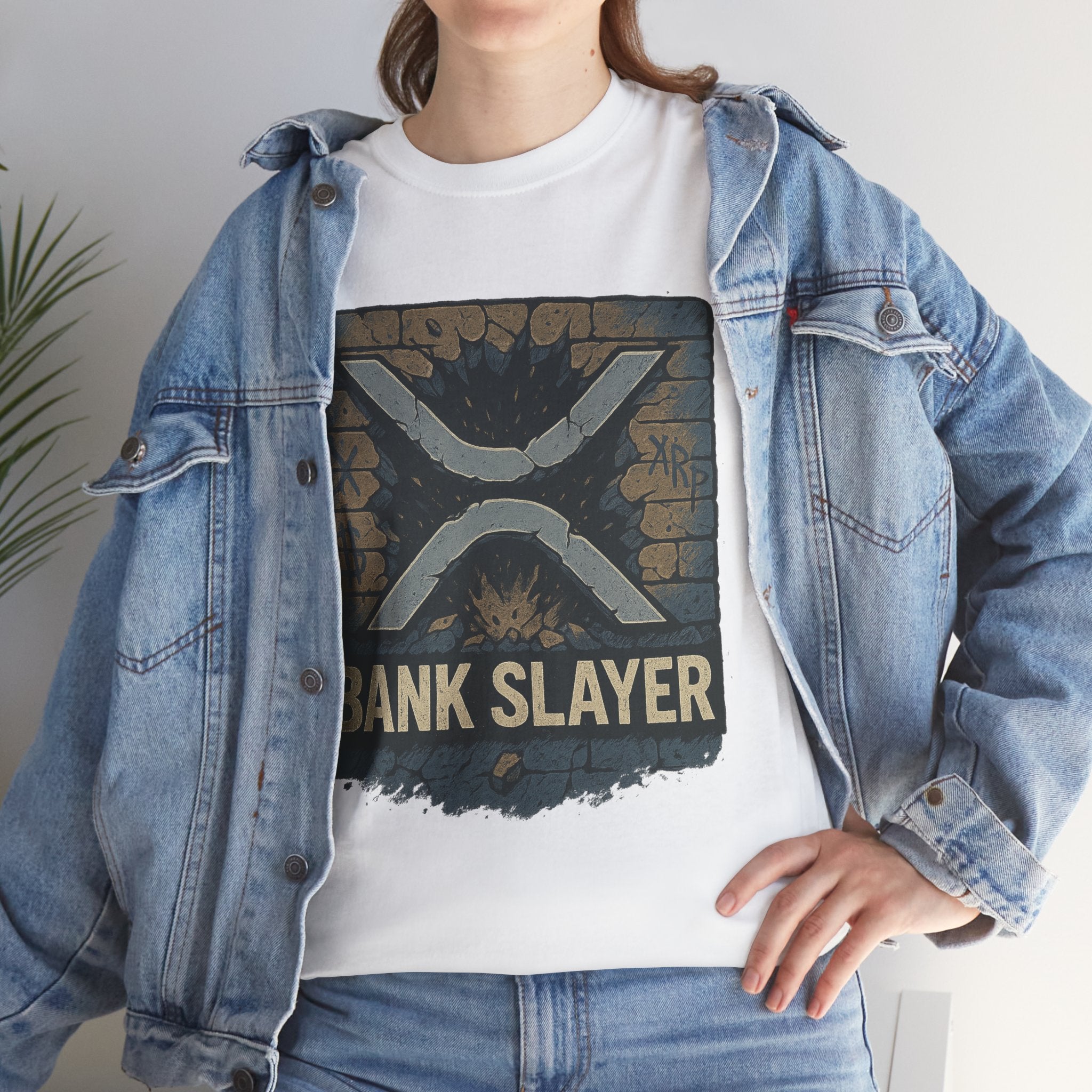 Bank Slayer T‑Shirt — Retro Grunge Crypto XRP Design