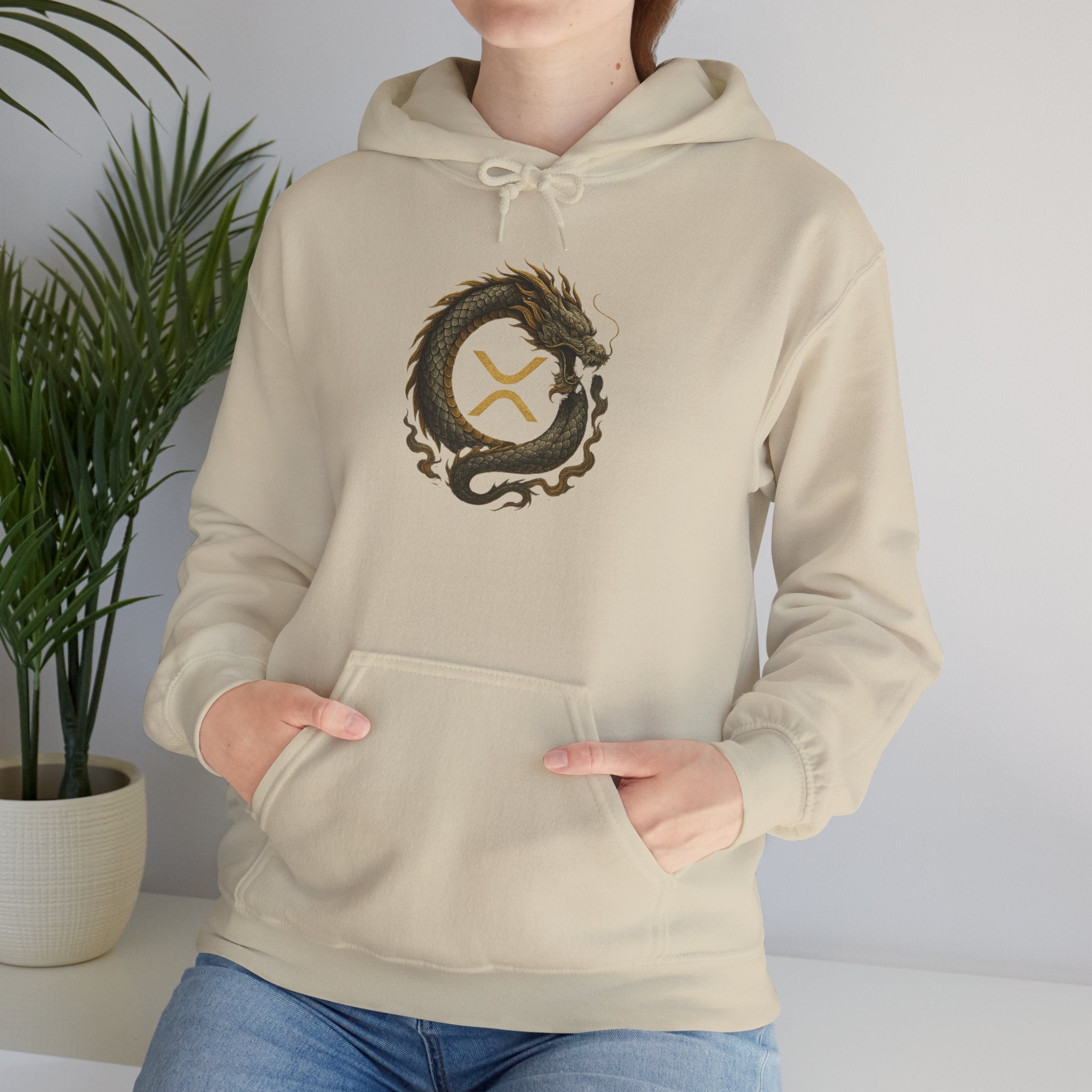 Dragon Ouroboros Hoodie with Ripple Rune — Mythic Symbol Pullover
