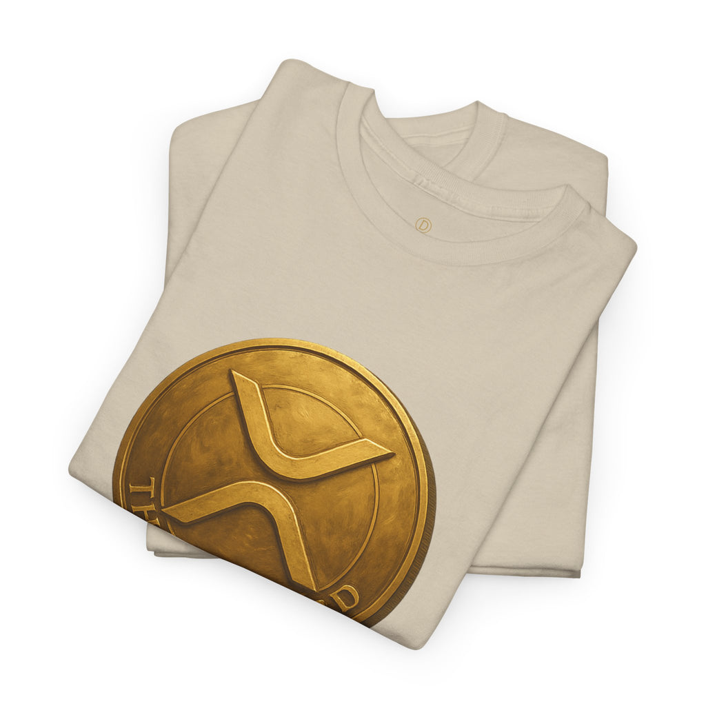 XRP Ledger Trophy T‑Shirt – Gold Ripple Coin on Pedestal Crypto Tee