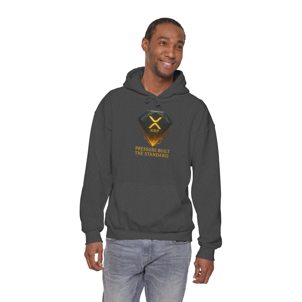 XRP Crypto Hoodie — "Pressure Built The Standard" Logo Pullover