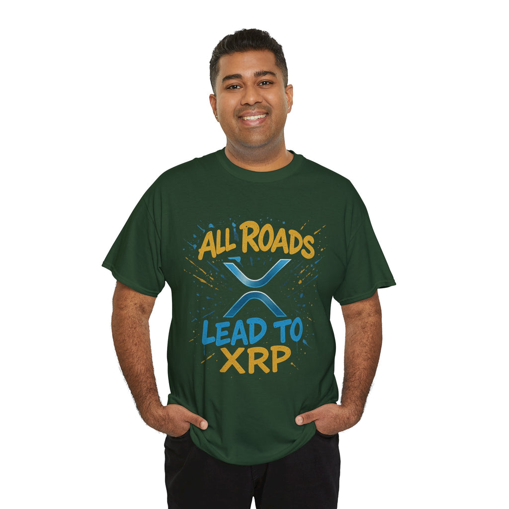 XRP Crypto Tee — "All Roads Lead to XRP" Casual Cryptocurrency Shirt