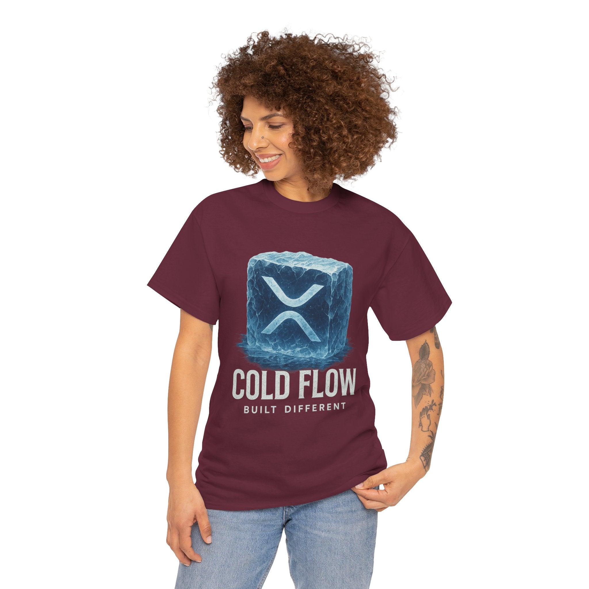 Cold Flow Ripple Logo T‑Shirt — 'Cold Flow: Built Different' Ice Cube Design
