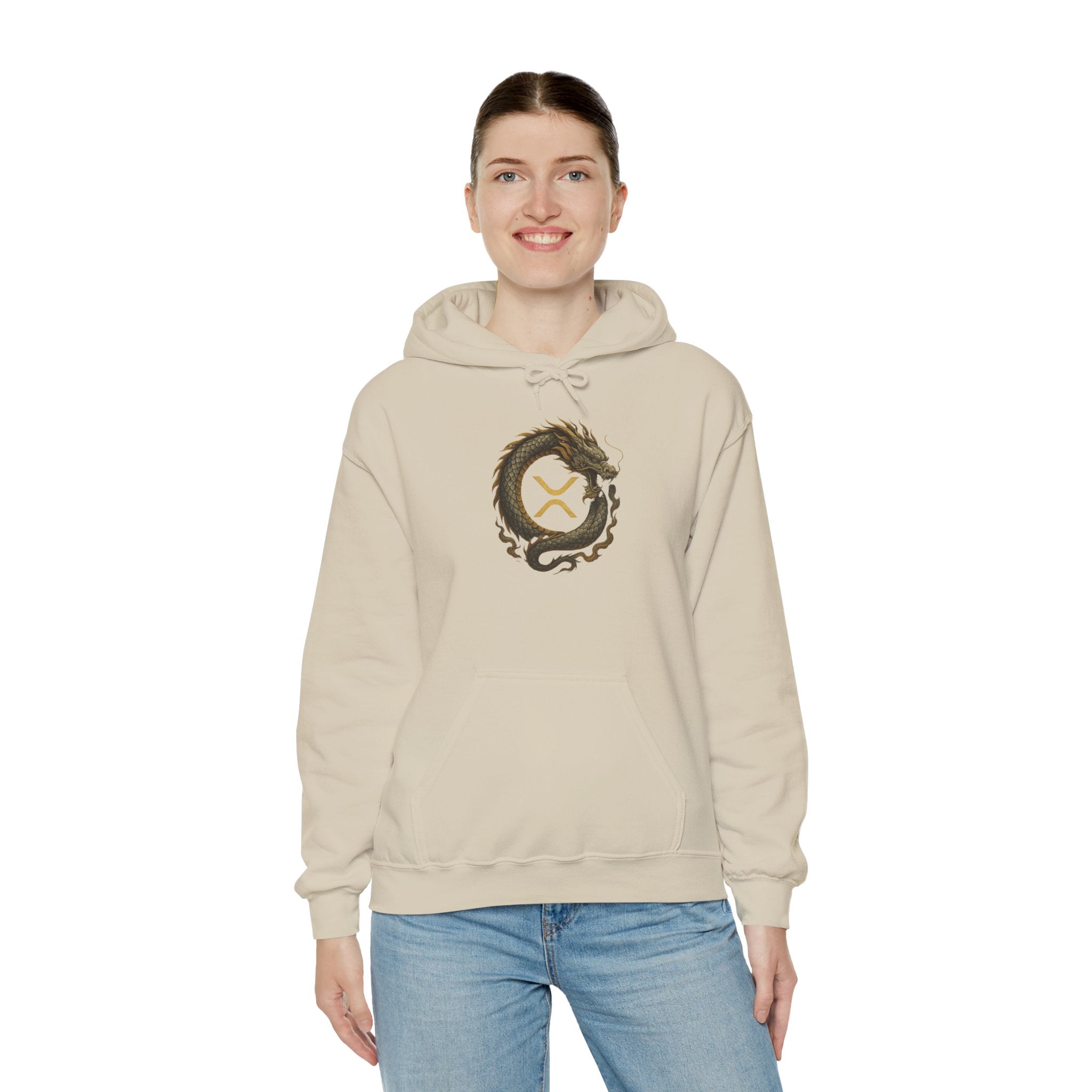 Dragon Ouroboros Hoodie with Ripple Rune — Mythic Symbol Pullover