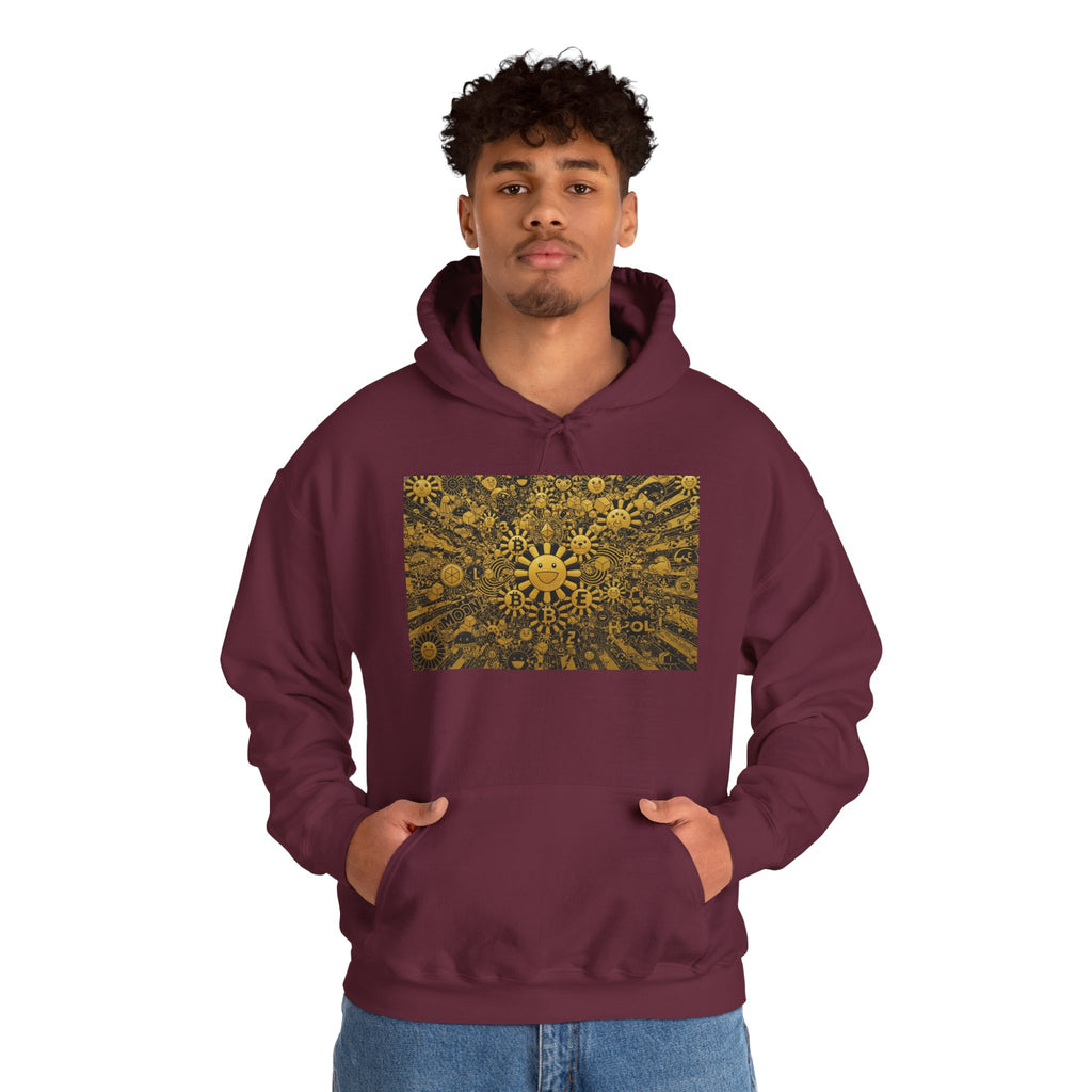 Solar Mandala Hoodie — Golden Sunburst Graphic Pullover