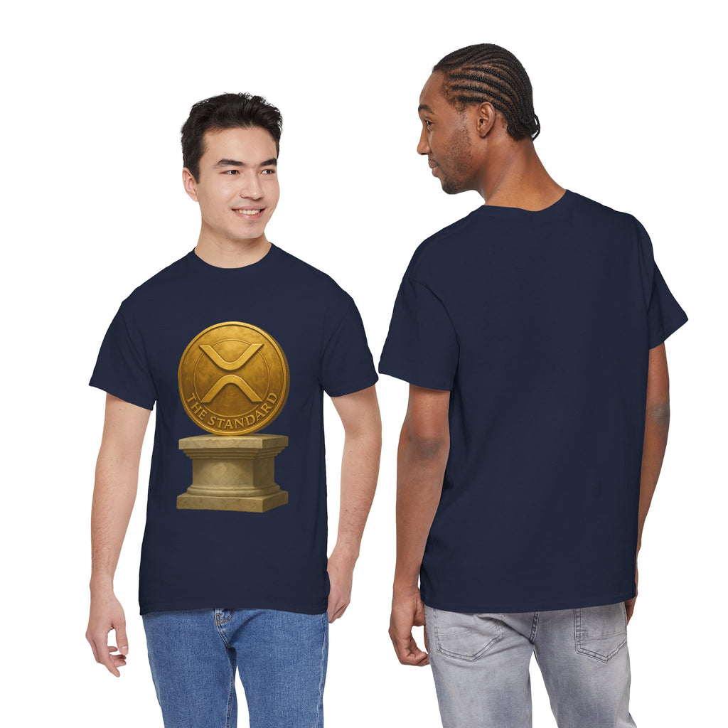 XRP Ledger Trophy T‑Shirt – Gold Ripple Coin on Pedestal Crypto Tee