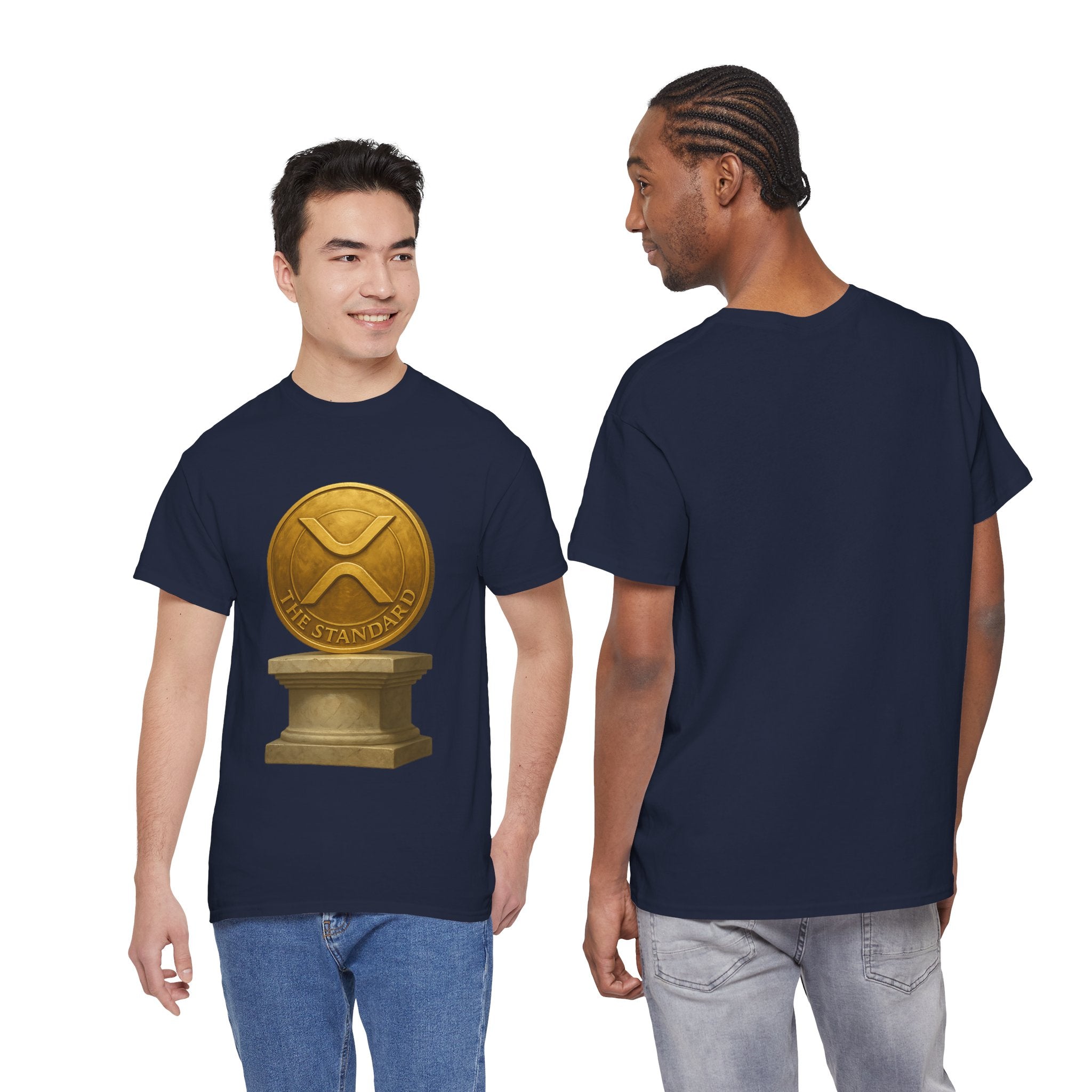 XRP Ledger Trophy T‑Shirt – Gold Ripple Coin on Pedestal Crypto Tee