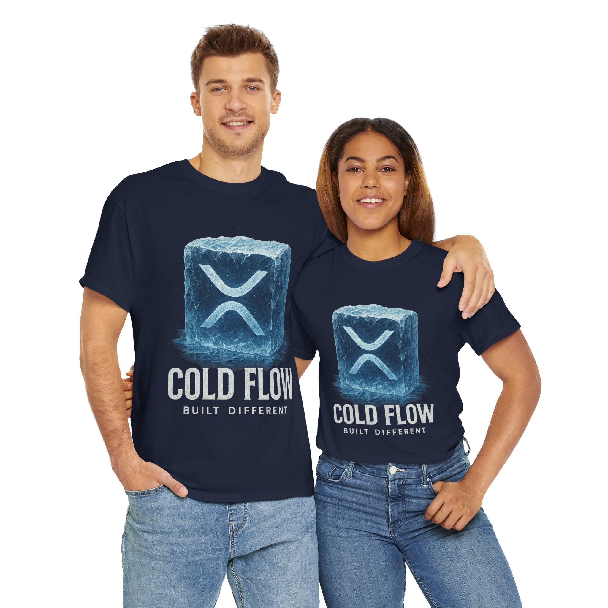 Cold Flow Ripple Logo T‑Shirt — 'Cold Flow: Built Different' Ice Cube Design