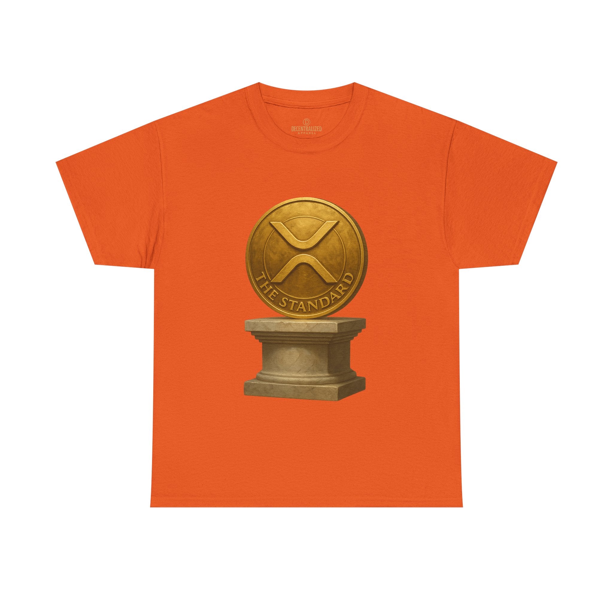 XRP Ledger Trophy T‑Shirt – Gold Ripple Coin on Pedestal Crypto Tee